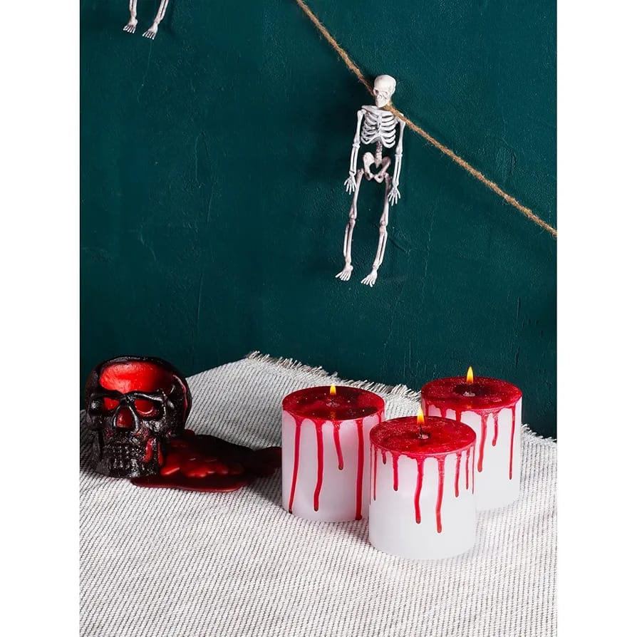 3Pcs Spooky Red Drip Candle Size (3x3)
