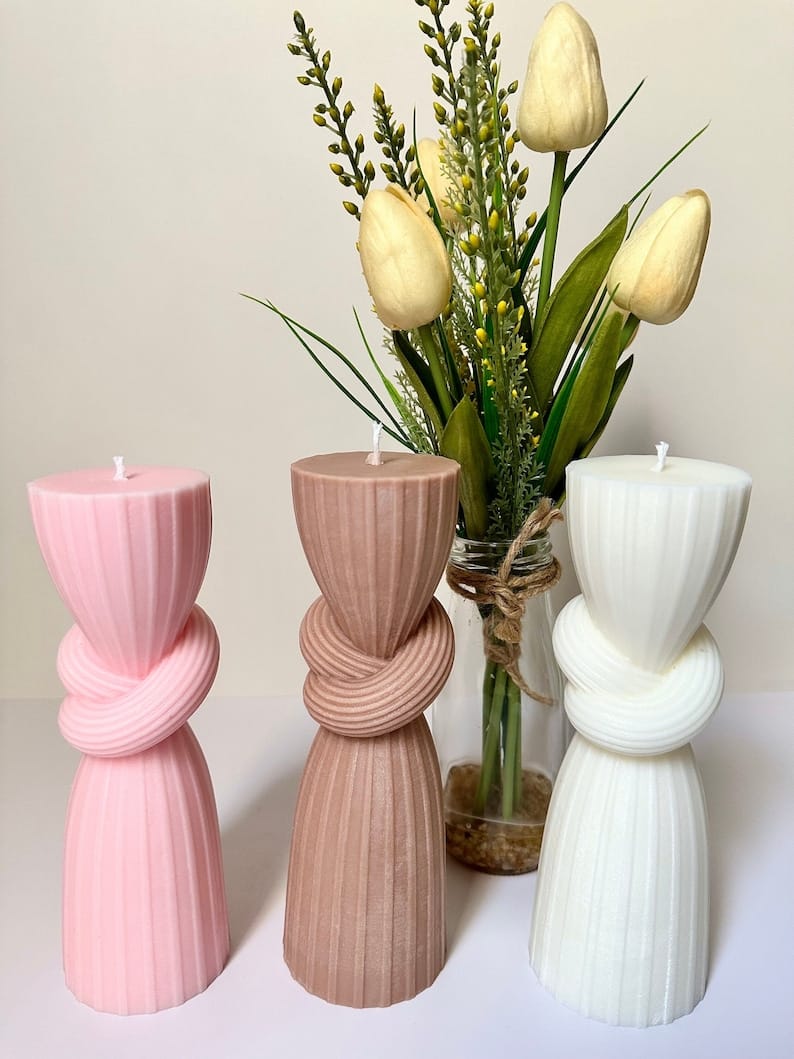 3-Pack Knot Pillar Candles (5.9" x 2.16") – Unique Design for Elegant Décor