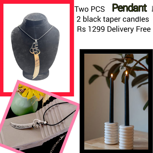 Elegant Pendant Necklace & Black Candle Set – 4 Pcs Combo